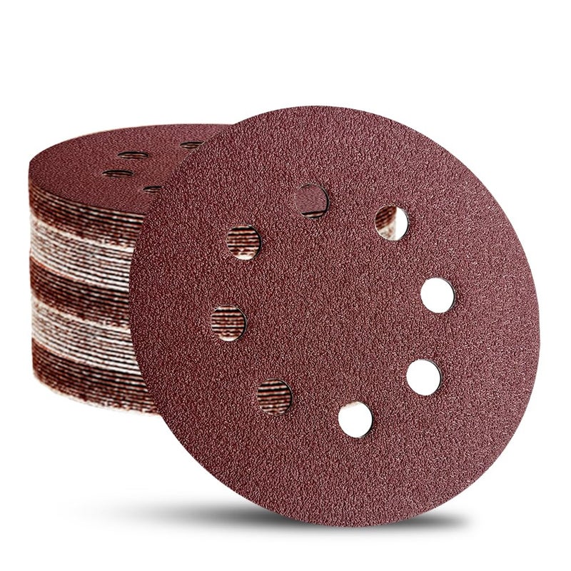 OUKEYA 44 Pack 5 Inch 8-Hole Hook and Loop Sanding Discs Sandpaper Red Round 60 Grit Sandpaper for Random Orbital Sander - Image 1